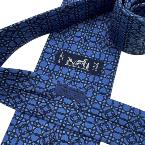 HERMÈS 7821 UA Blue Geometric Silk LUXURY Tie FRANCE - Picture 3 of 5
